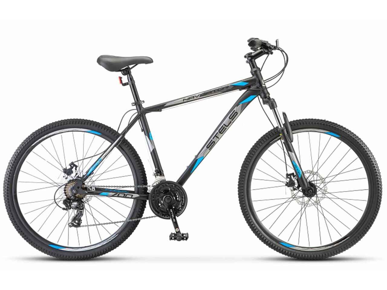 Велосипед Stels Navigator-700 MD 27.5\" F020, черно-голубой.